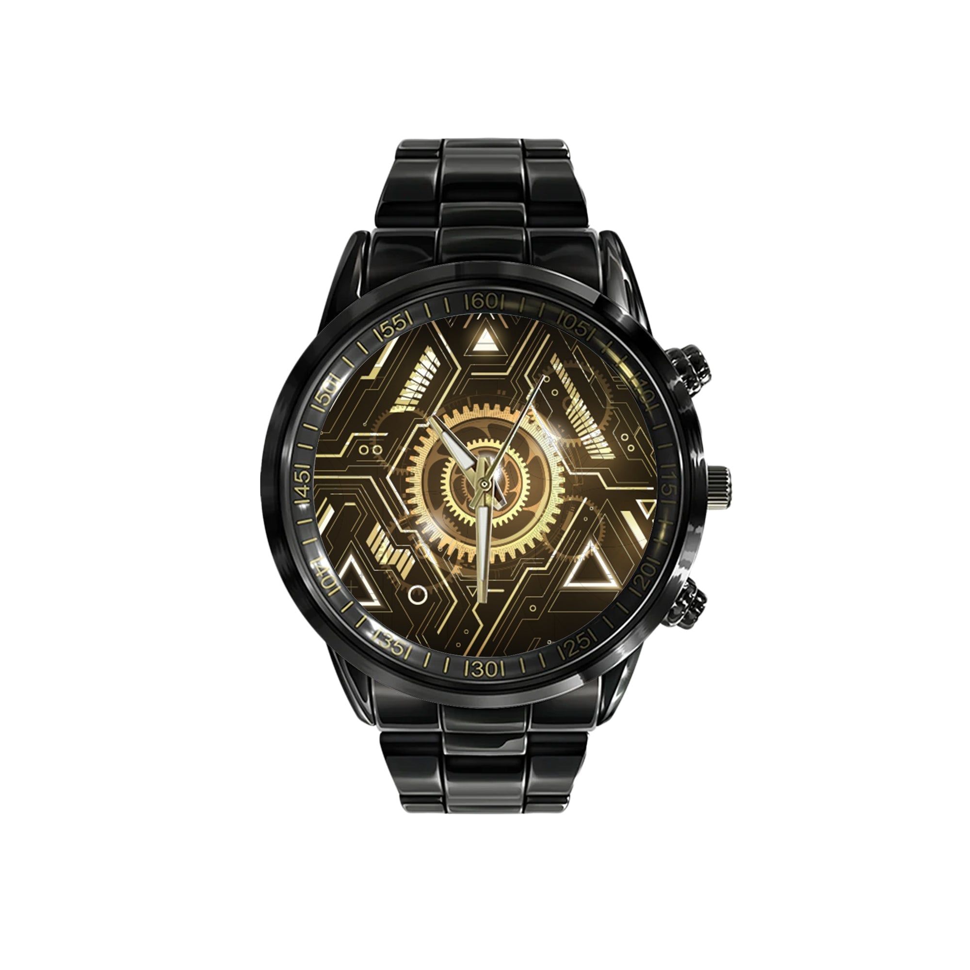 Watch - Glow Keyhole Gold Abstract Futuristic Technology Black Stainless Steel Watch