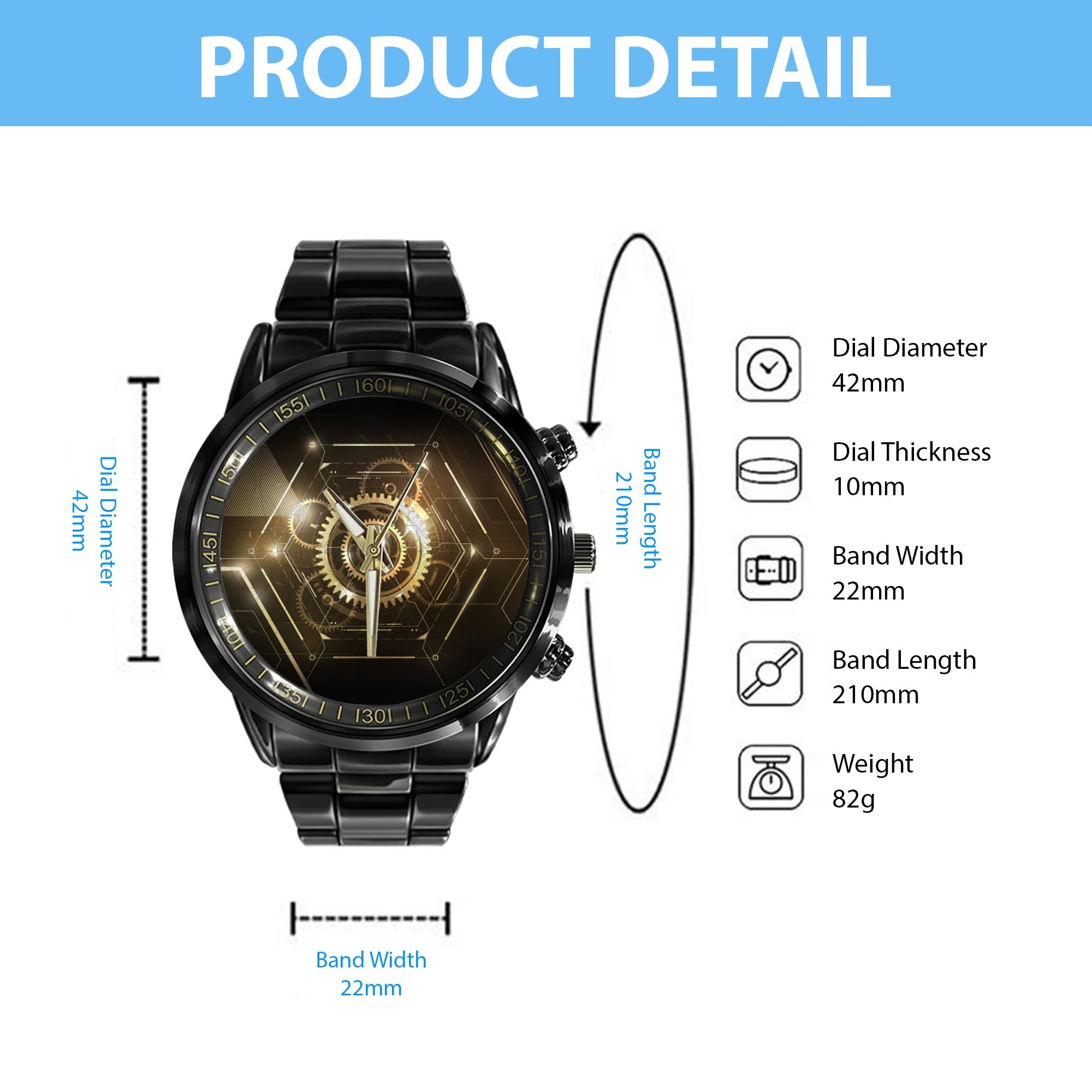 Watch - Glow Keyhole Abstract Futuristic Technology Background With Light And Shiny Black Stainless Steel Watch