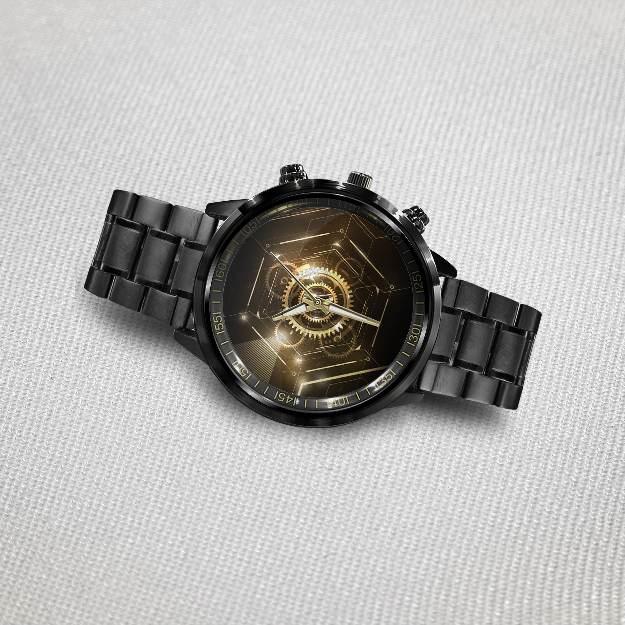 Watch - Glow Keyhole Abstract Futuristic Technology Background With Light And Shiny Black Stainless Steel Watch