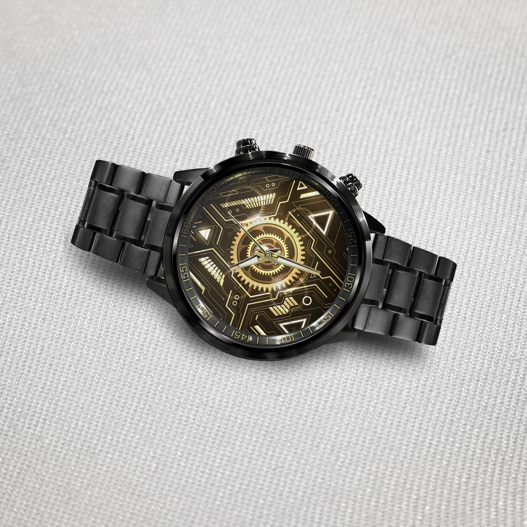 Watch - Glow Keyhole Gold Abstract Futuristic Technology Black Stainless Steel Watch