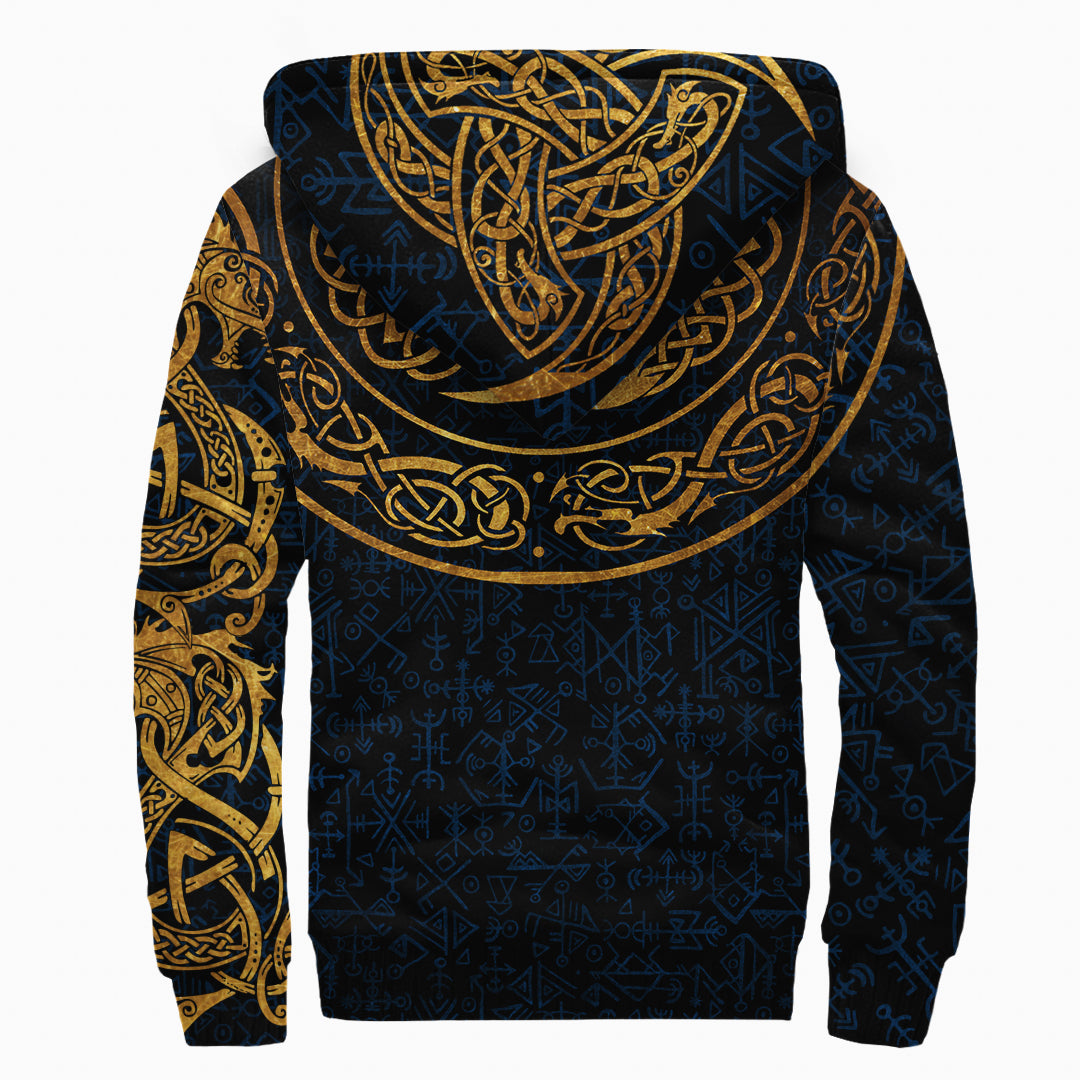 Sherpa Hoodie - Gold Dragon Triple Horns Vegvisir