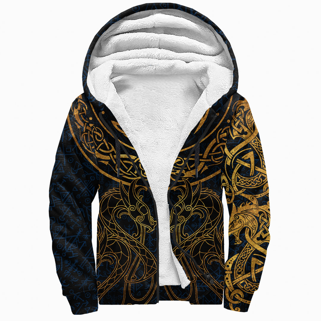 Sherpa Hoodie - Gold Dragon Triple Horns Vegvisir