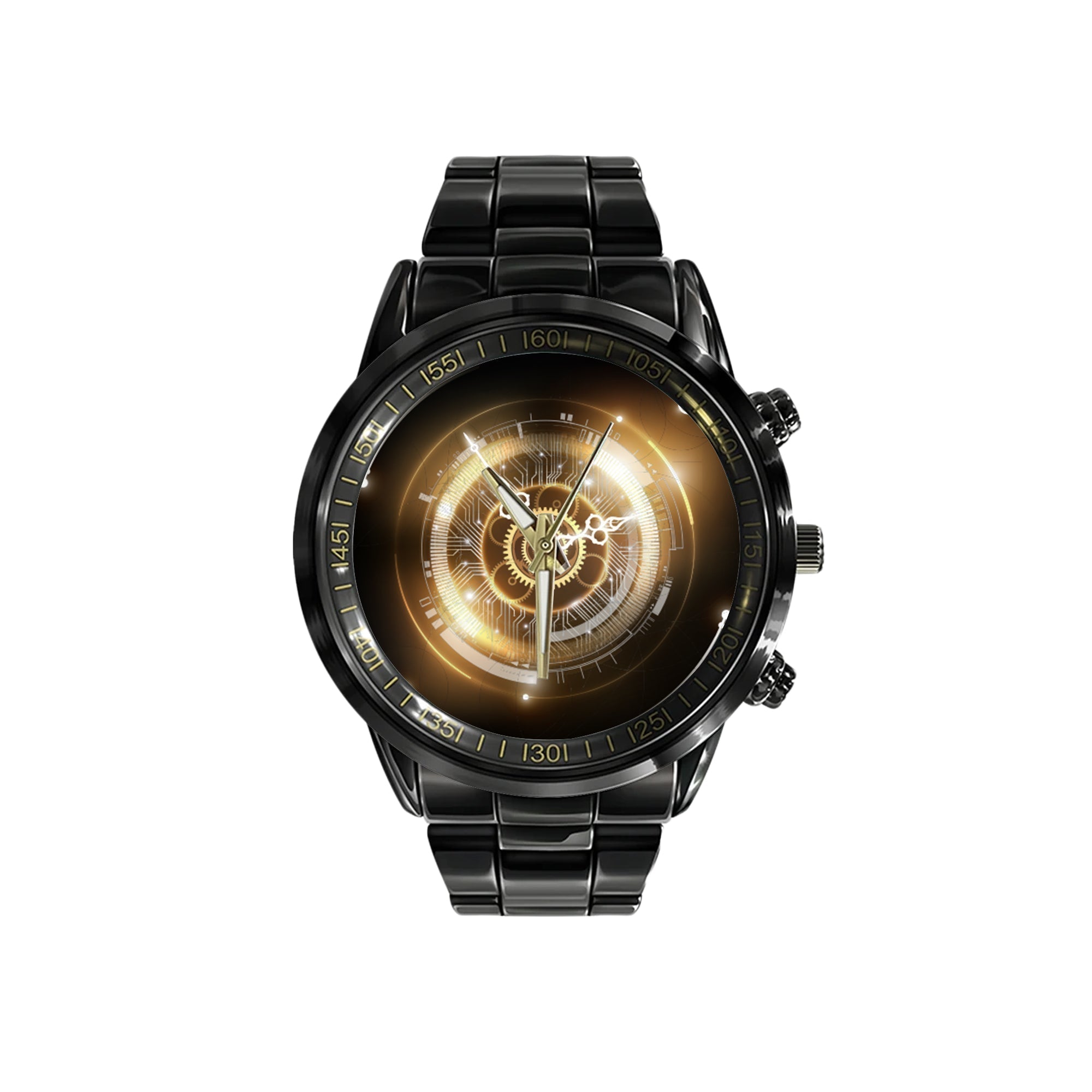 Watch - Golden Abstract Futuristic Technology Black Stainless Steel Watch