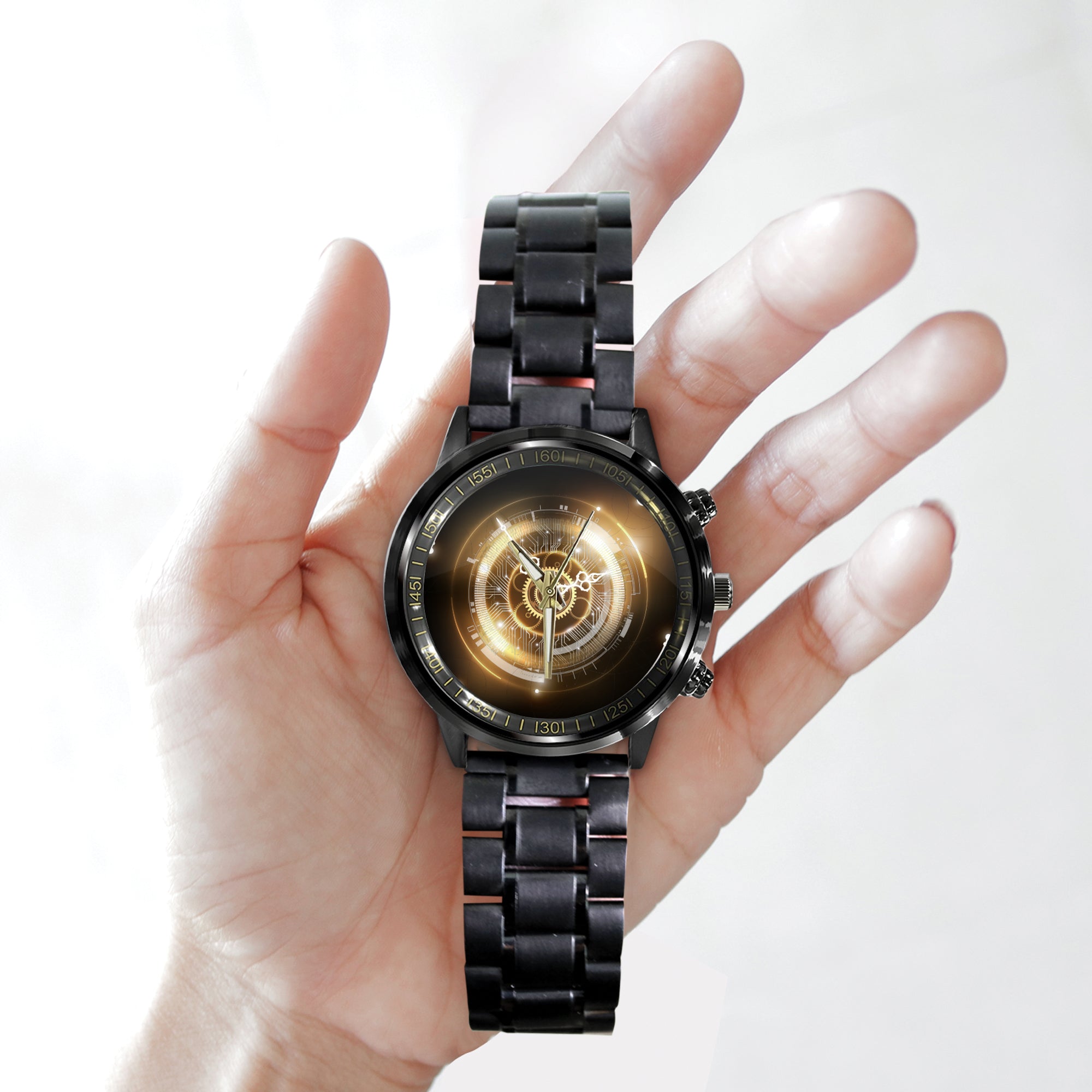 Watch - Golden Abstract Futuristic Technology Black Stainless Steel Watch