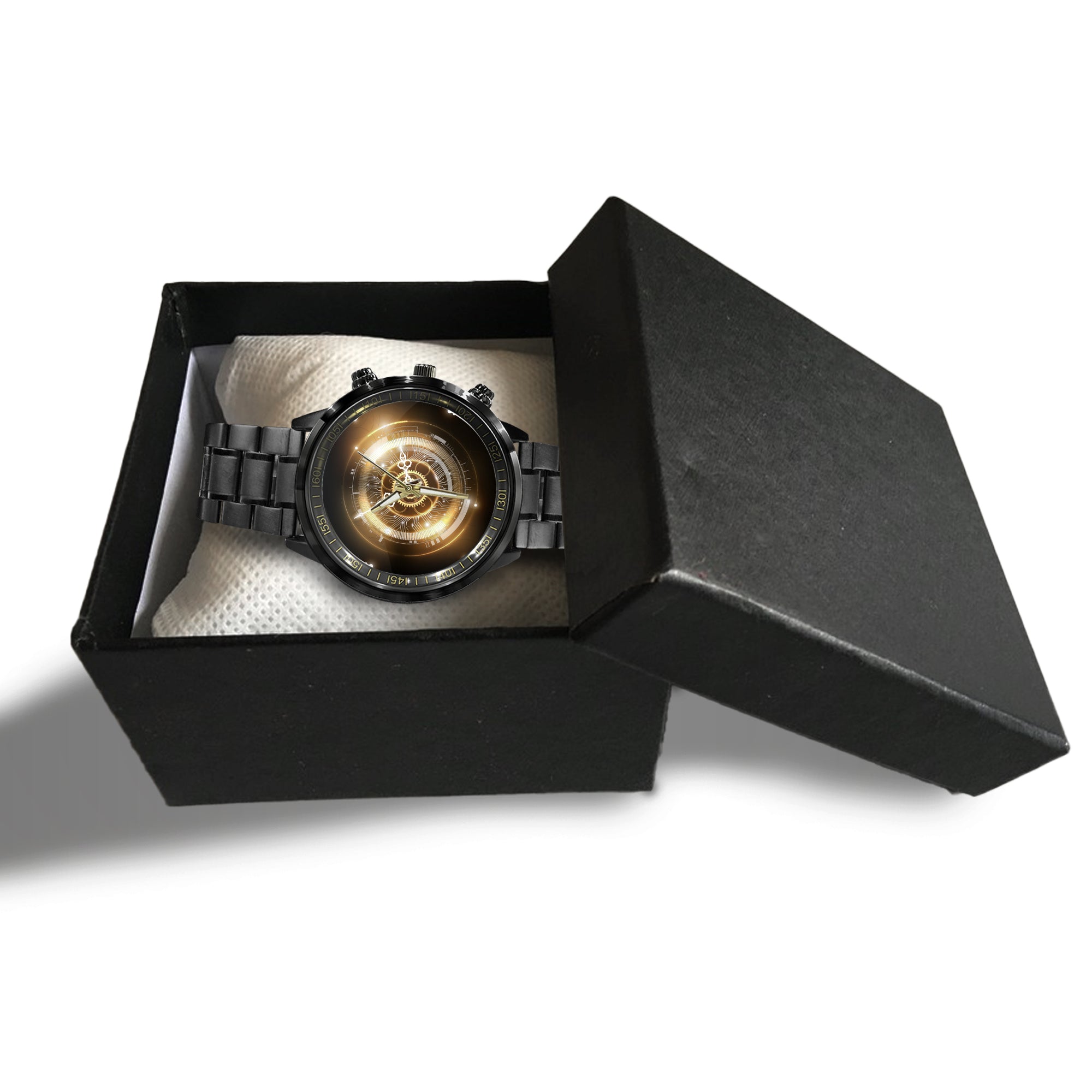 Watch - Golden Abstract Futuristic Technology Black Stainless Steel Watch