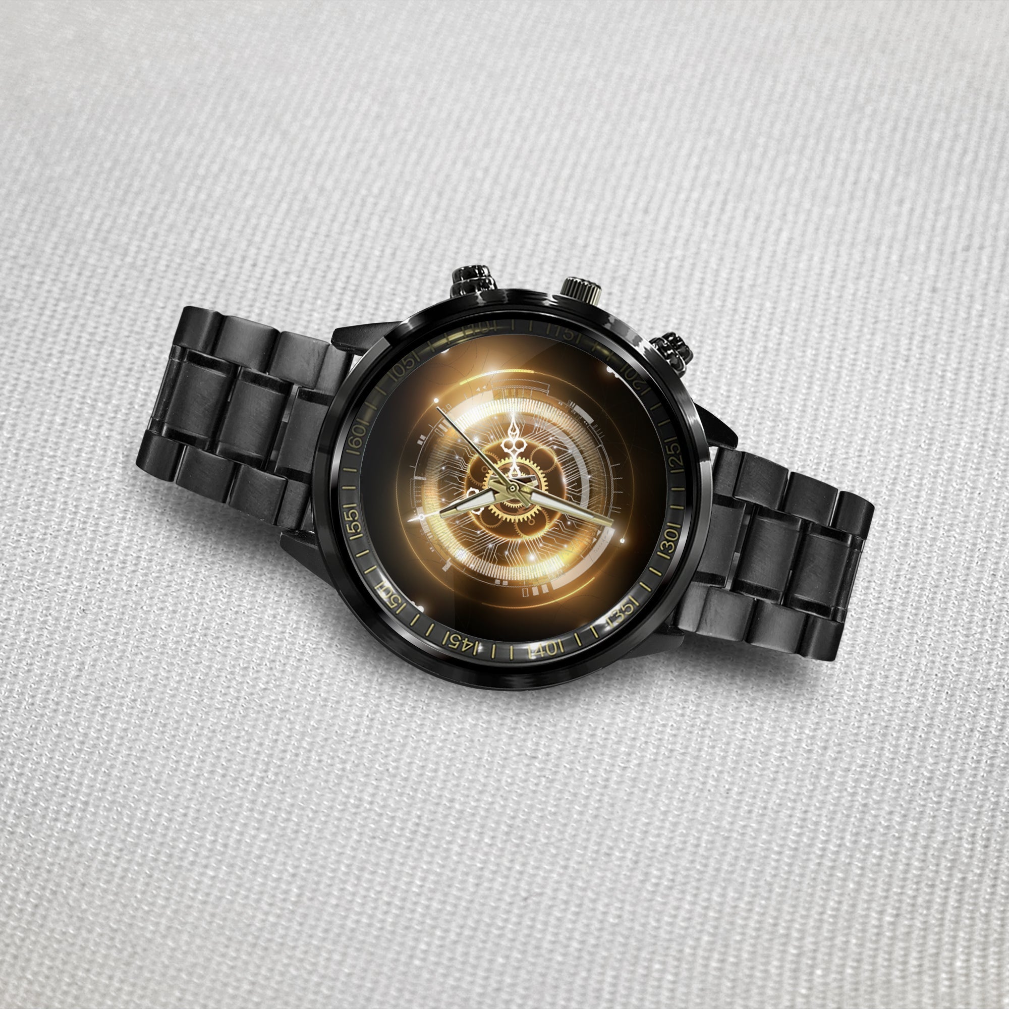 Watch - Golden Abstract Futuristic Technology Black Stainless Steel Watch