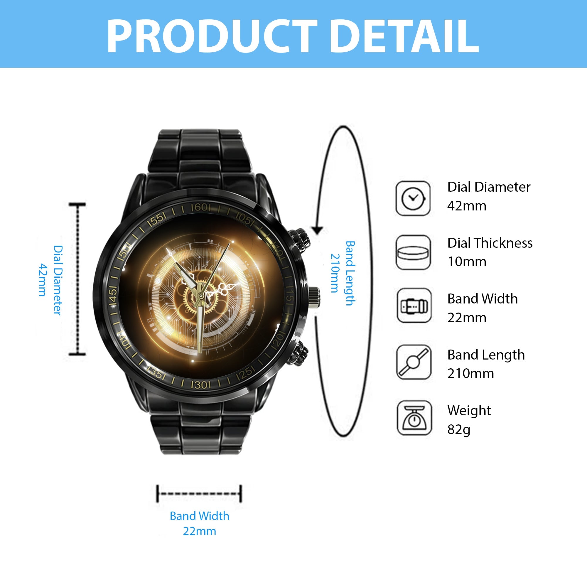 Watch - Golden Abstract Futuristic Technology Black Stainless Steel Watch