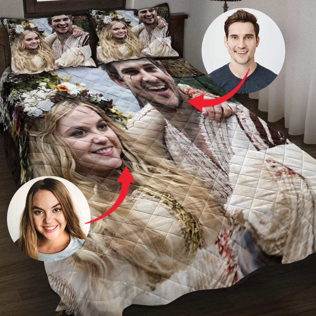 Personailzed - Personal Portrait In The Picture Wedding Anniversary Quilt Bed Set