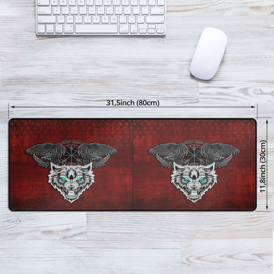 Mouse Mat - Fenrir Hugin and Munin Green Vegvisir Rune Mouse Mat