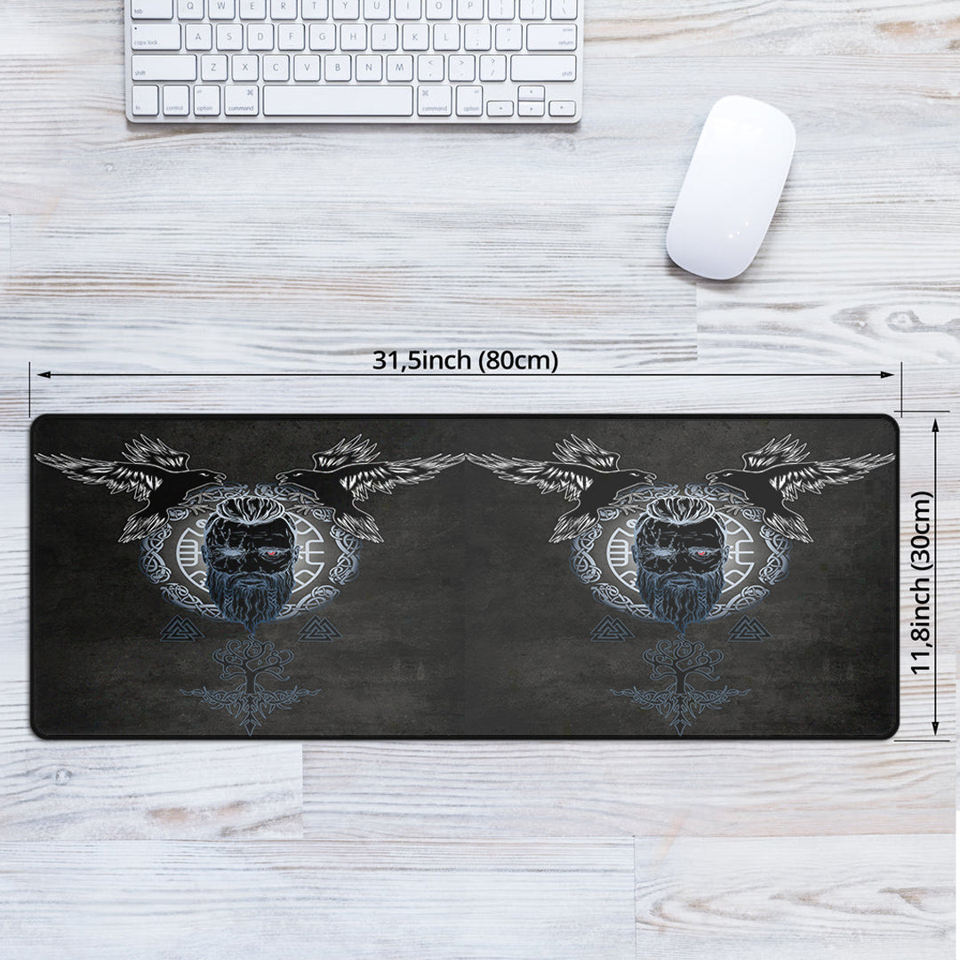 Mouse Mat - Odin Hugin and Munin Valknut Yggdrasil White Rune Mouse Mat