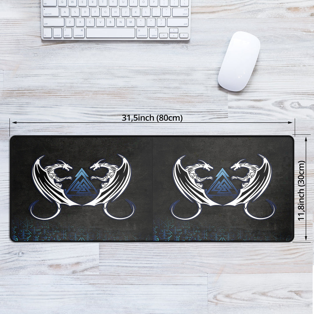 Mouse Mat - Double Dragon Valknut Rune Circle Vegvisir Mouse Mat