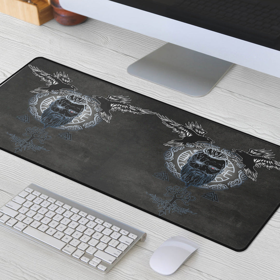 Mouse Mat - Odin Hugin and Munin Valknut Yggdrasil White Rune Mouse Mat