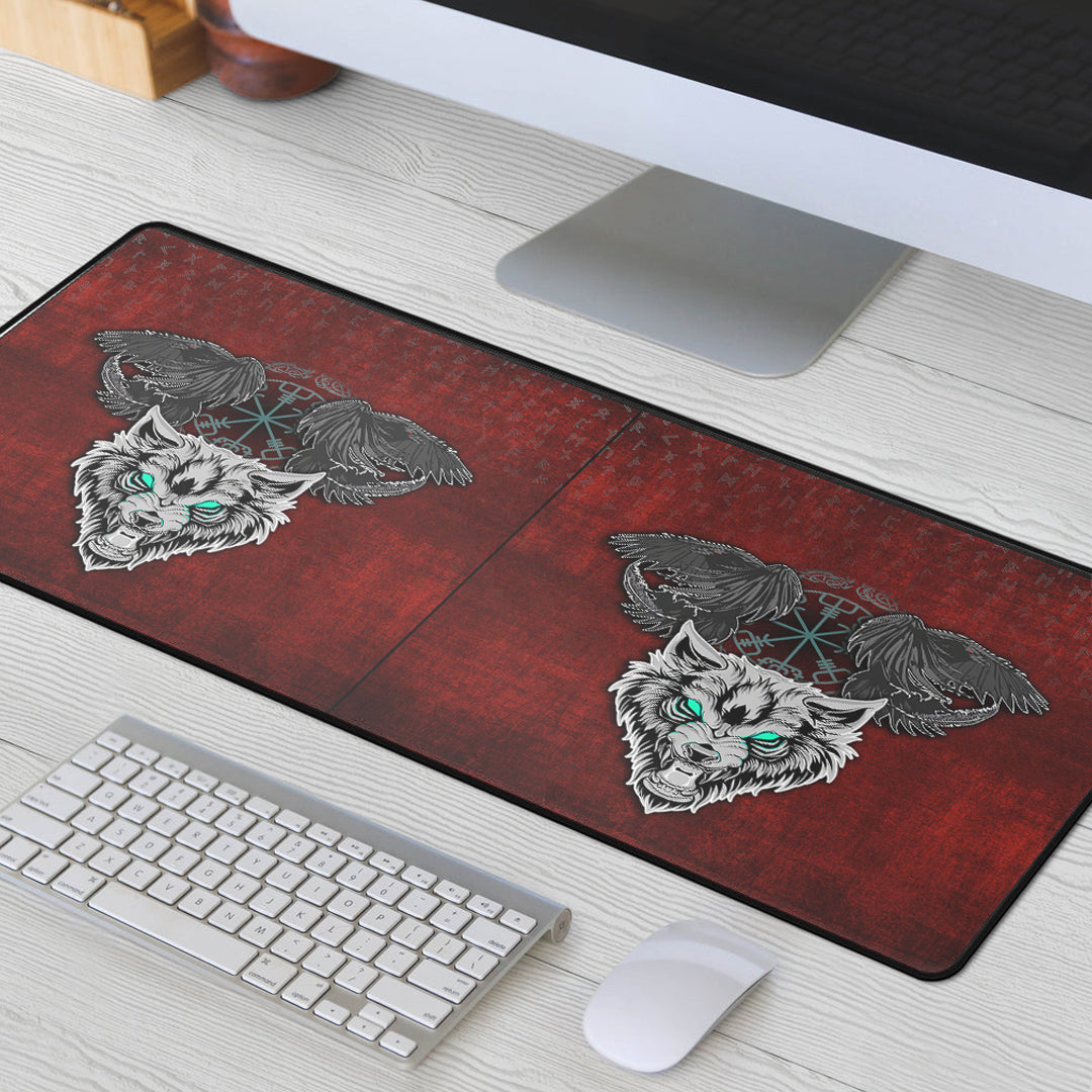 Mouse Mat - Fenrir Hugin and Munin Green Vegvisir Rune Mouse Mat