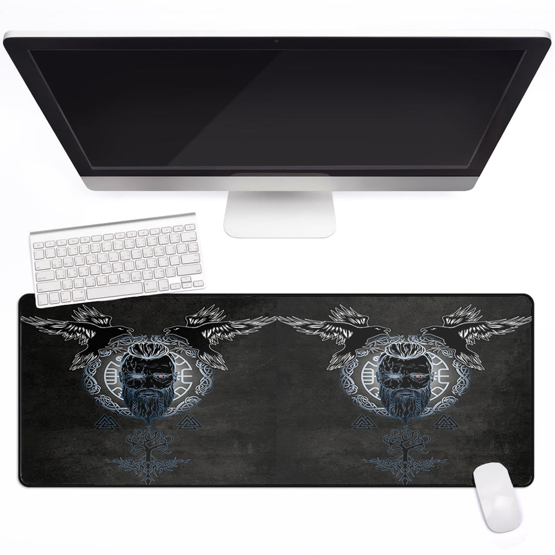 Mouse Mat - Odin Hugin and Munin Valknut Yggdrasil White Rune Mouse Mat