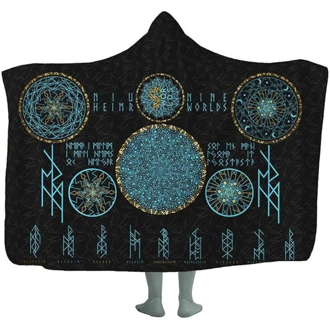 Hooded Blanket - Norse Mythology Sym Viking Cyan