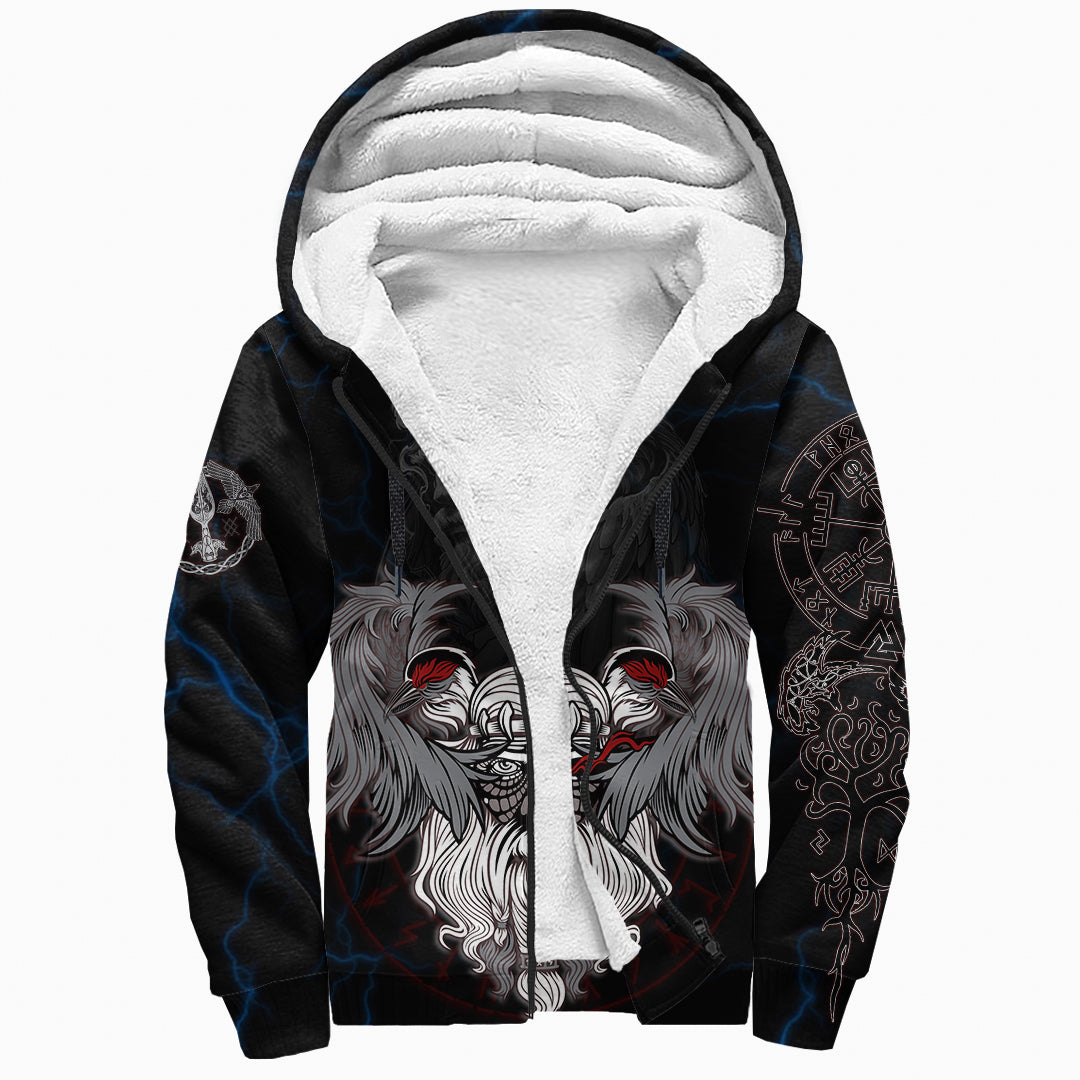 Sherpa Hoodie - Odin Hugin and Munin Rune Circle