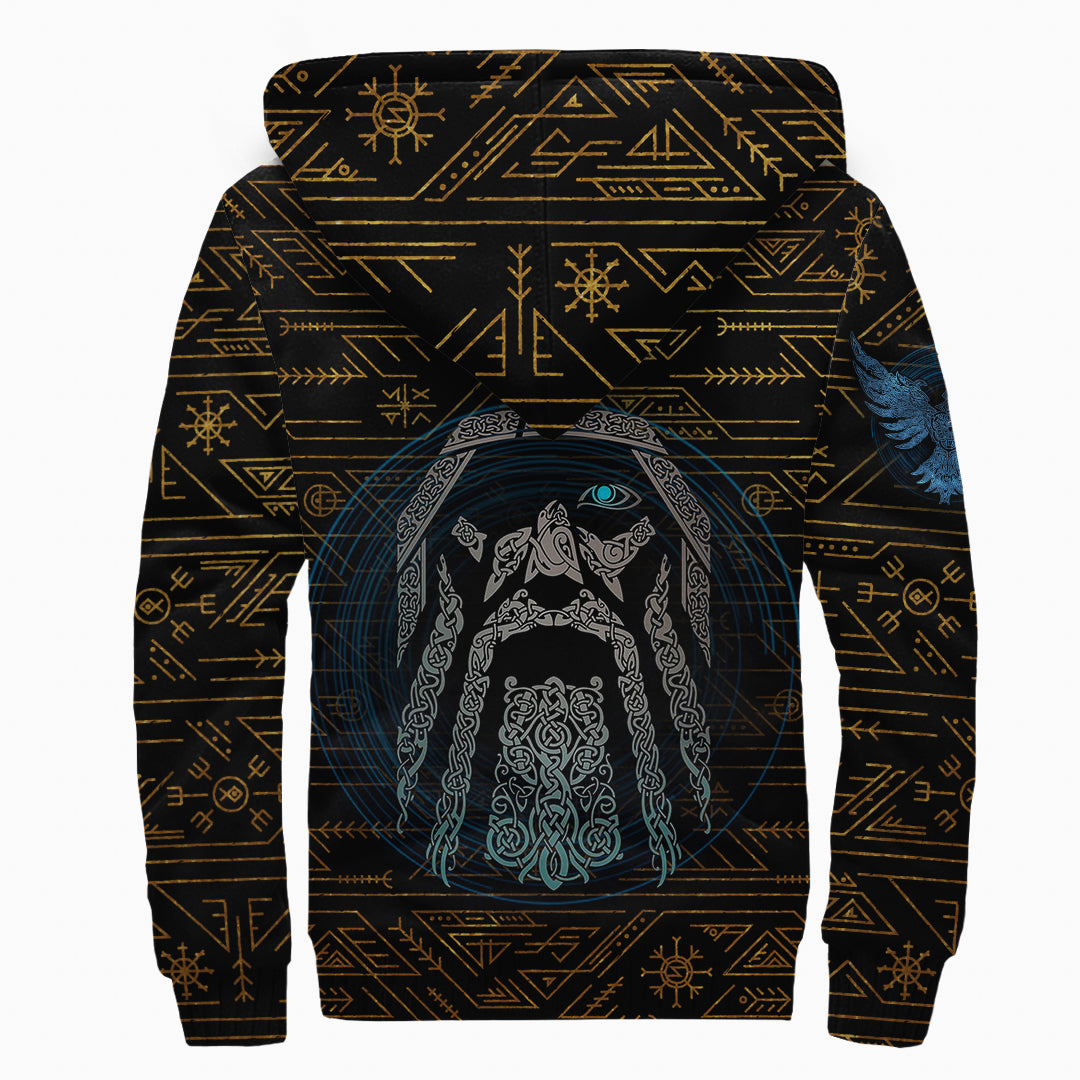 Sherpa Hoodie - Odin Raven Golden Pattern Viking