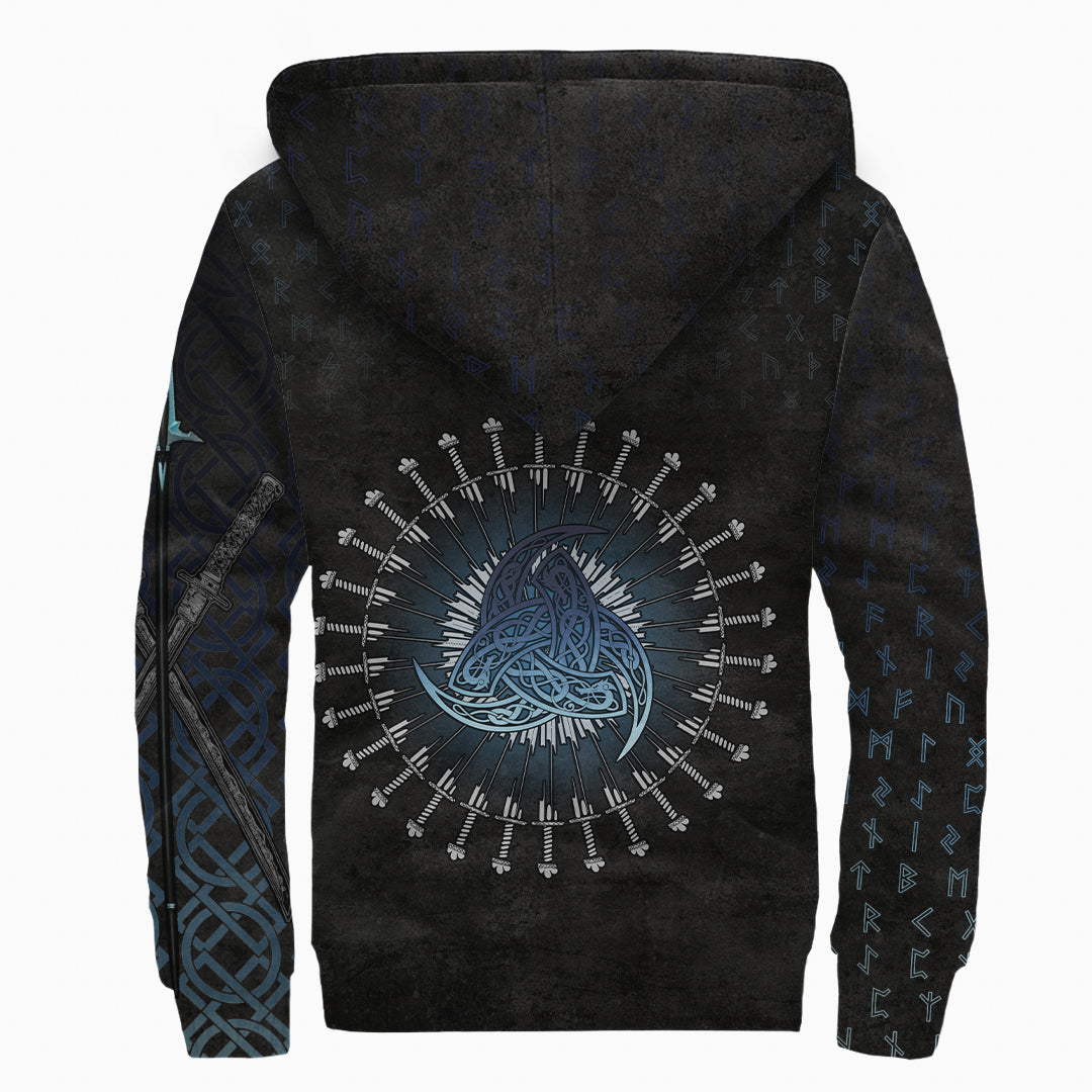 Sherpa Hoodie - Odin Raven Gungnir Vegvisir Valknut Rune