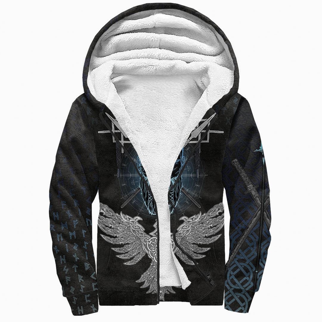 Sherpa Hoodie - Odin Raven Gungnir Vegvisir Valknut Rune