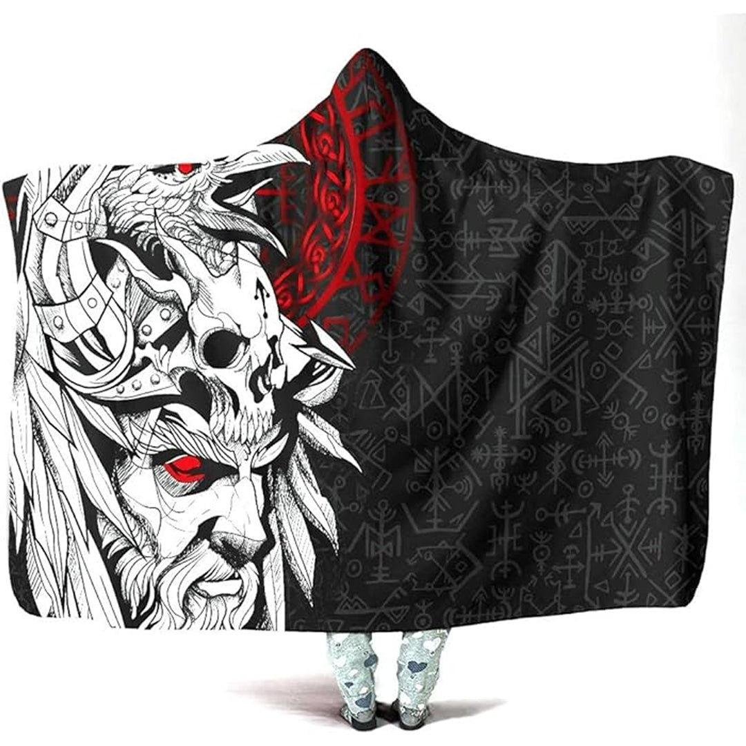 Hooded Blanket - Odin Raven Tattoo and Rune