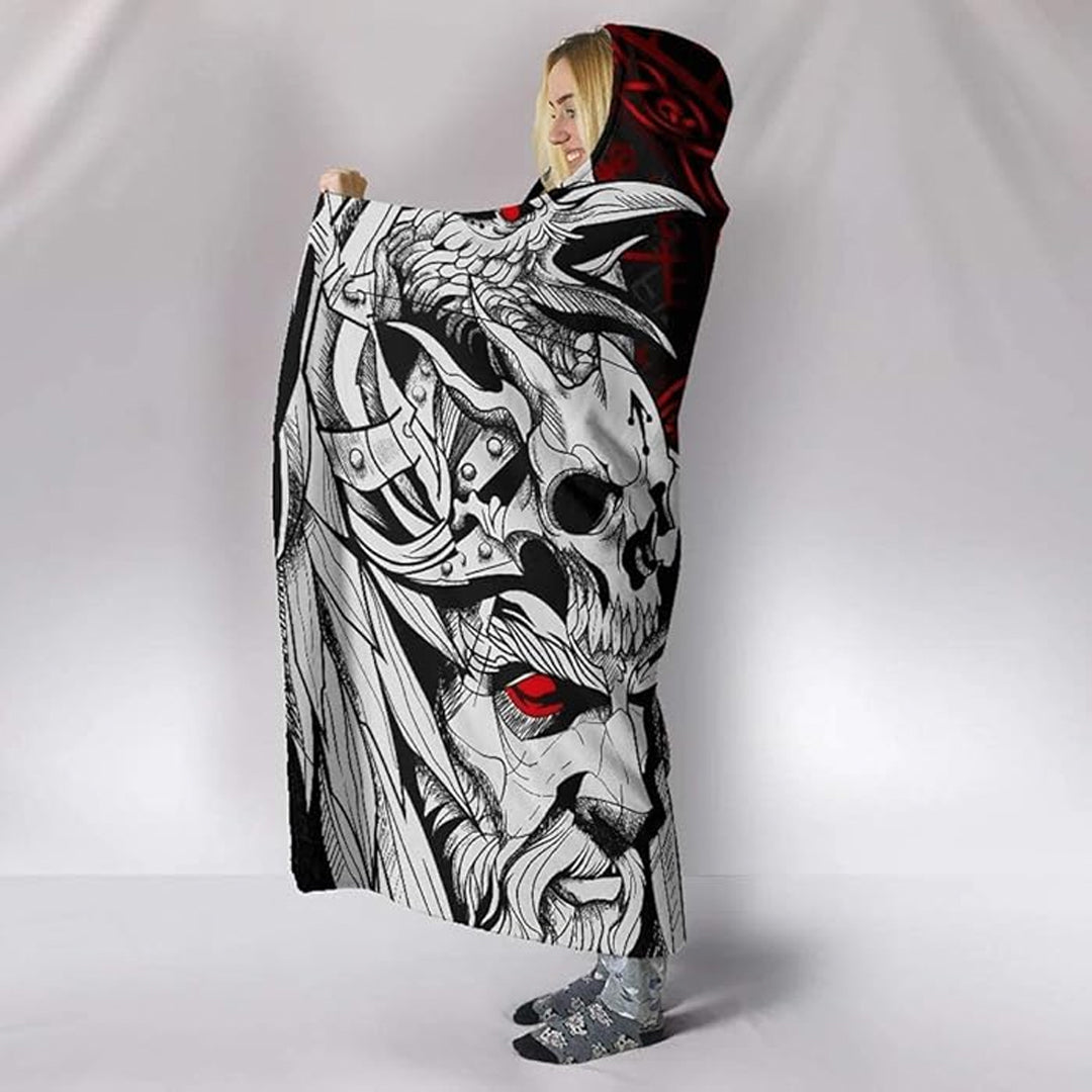 Hooded Blanket - Odin Raven Tattoo and Rune