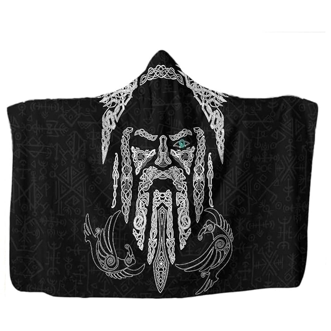 Hooded Blanket - Odin With Hugin and Munin Tattoo