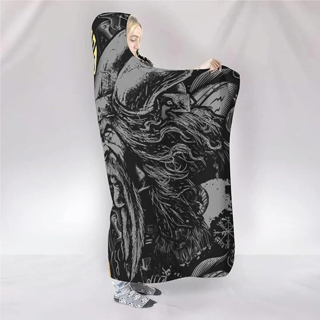 Hooded Blanket - Odin and Valknut Black and Gold