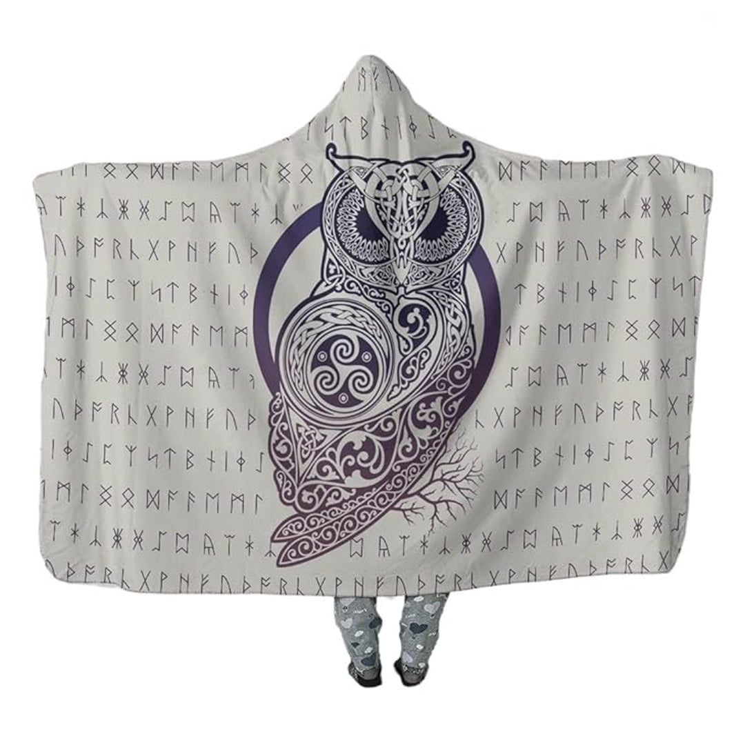 Hooded Blanket - Owl and Rune Purple Color
