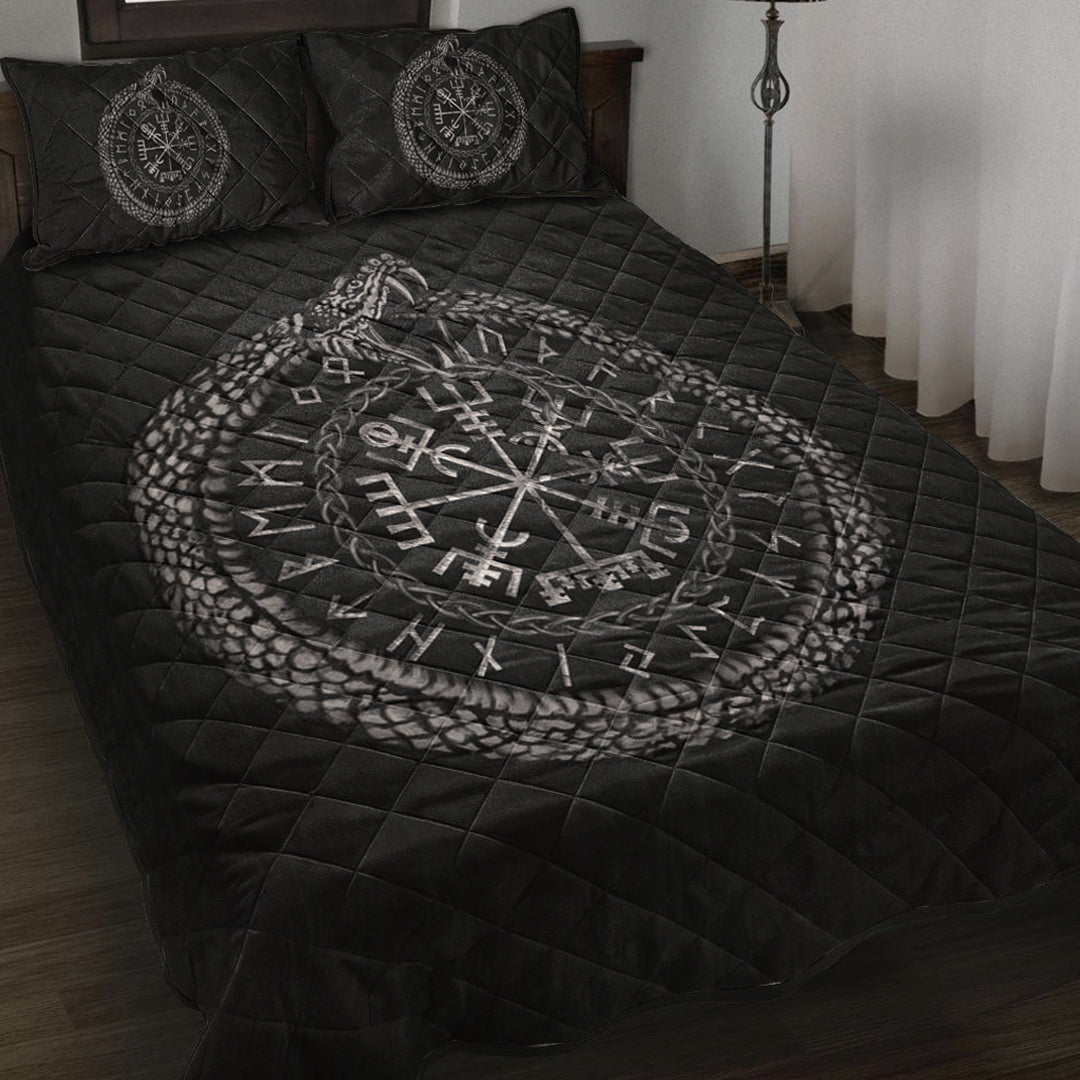 Quilt Bed Set - Viking Vegvisir with Ouroboros and Runes Quilt Bed Set
