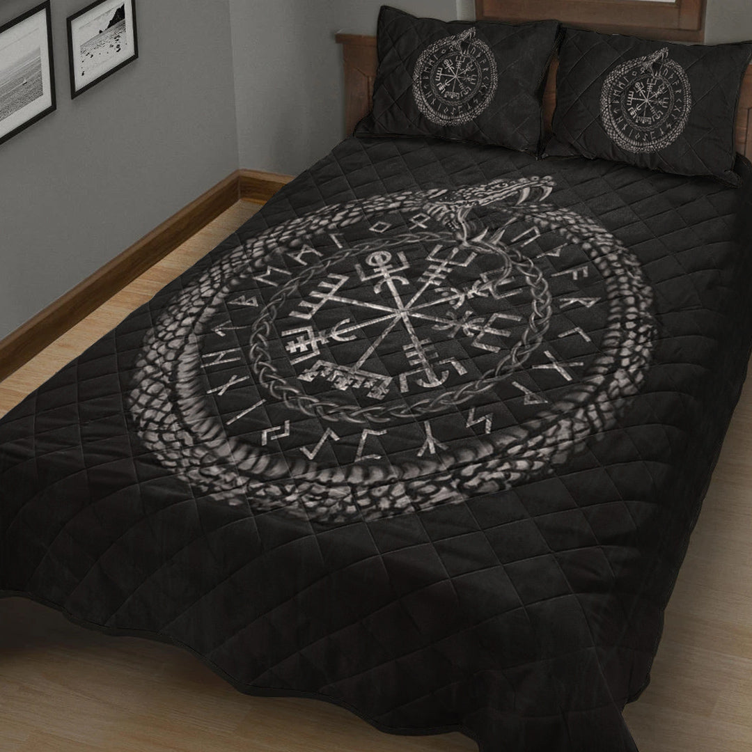 Quilt Bed Set - Viking Vegvisir with Ouroboros and Runes Quilt Bed Set