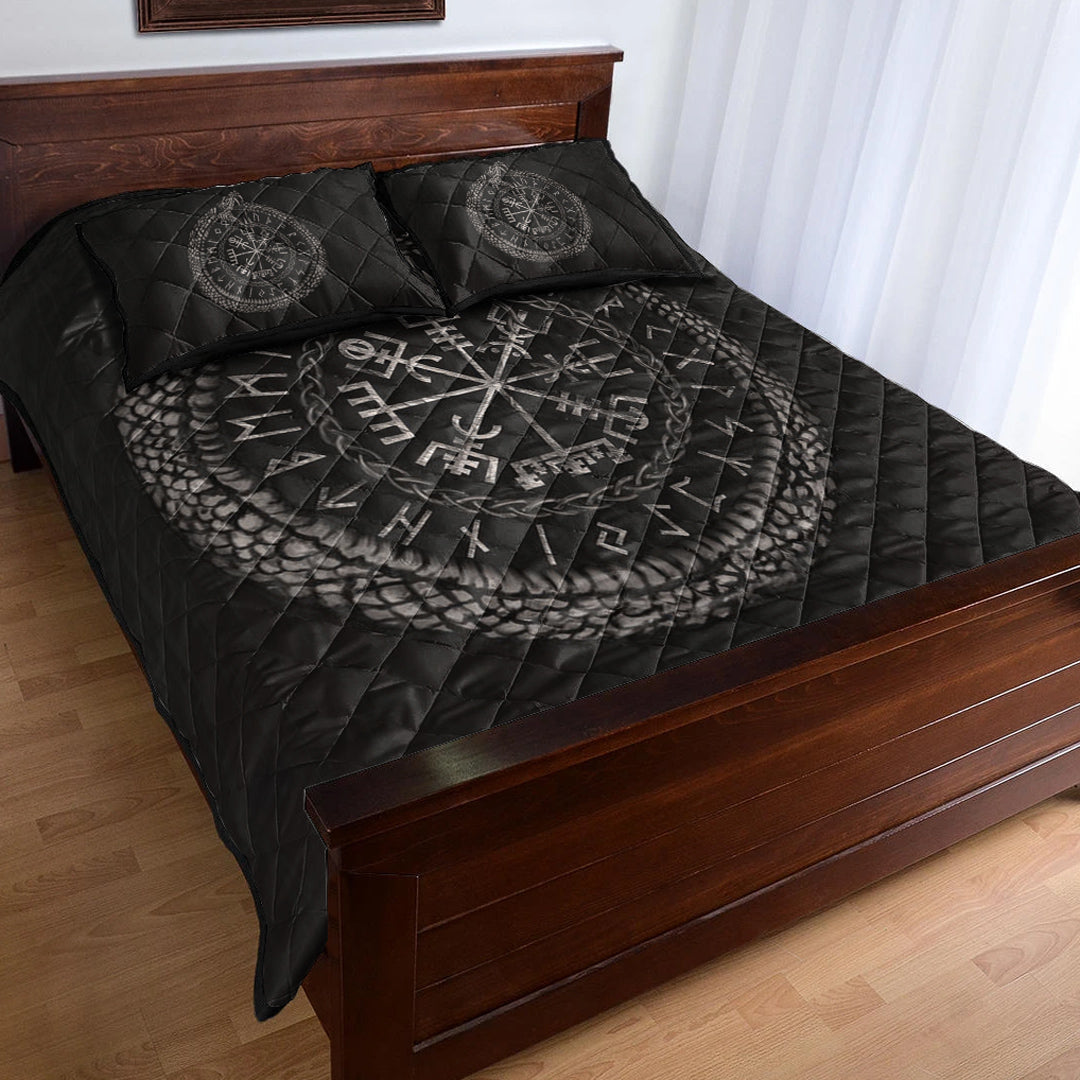 Quilt Bed Set - Viking Vegvisir with Ouroboros and Runes Quilt Bed Set