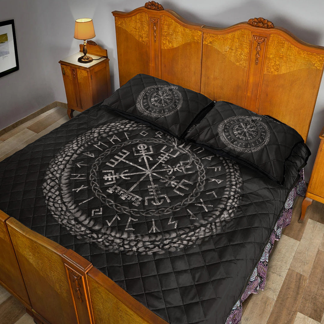 Quilt Bed Set - Viking Vegvisir with Ouroboros and Runes Quilt Bed Set