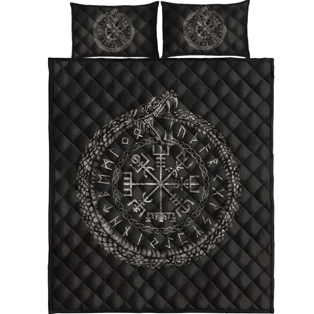 Quilt Bed Set - Viking Vegvisir with Ouroboros and Runes Quilt Bed Set