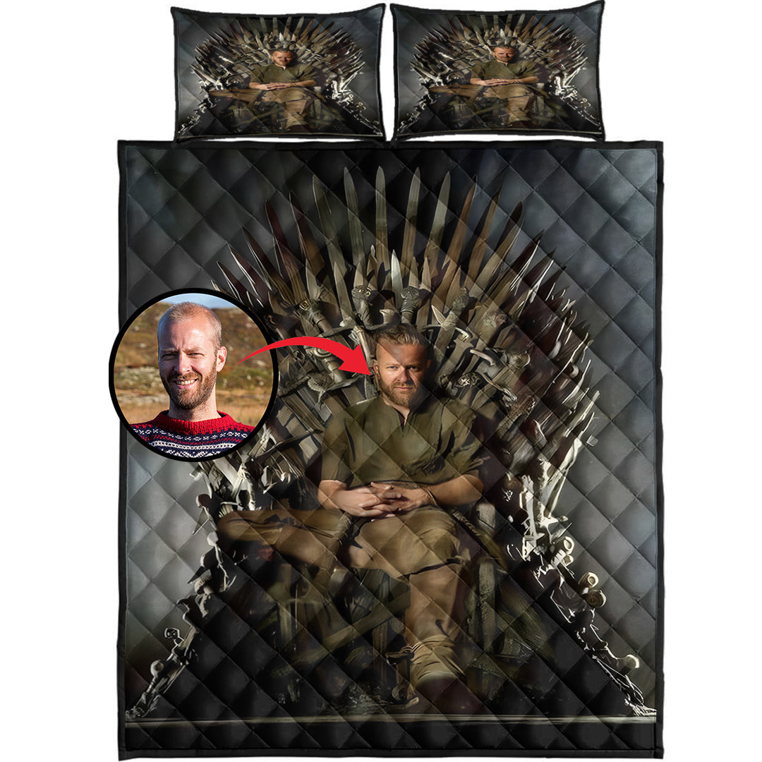 Personailzed - Personal Portrait In The Picture King Ragnar Sitting On The Throne Quilt Bed Set