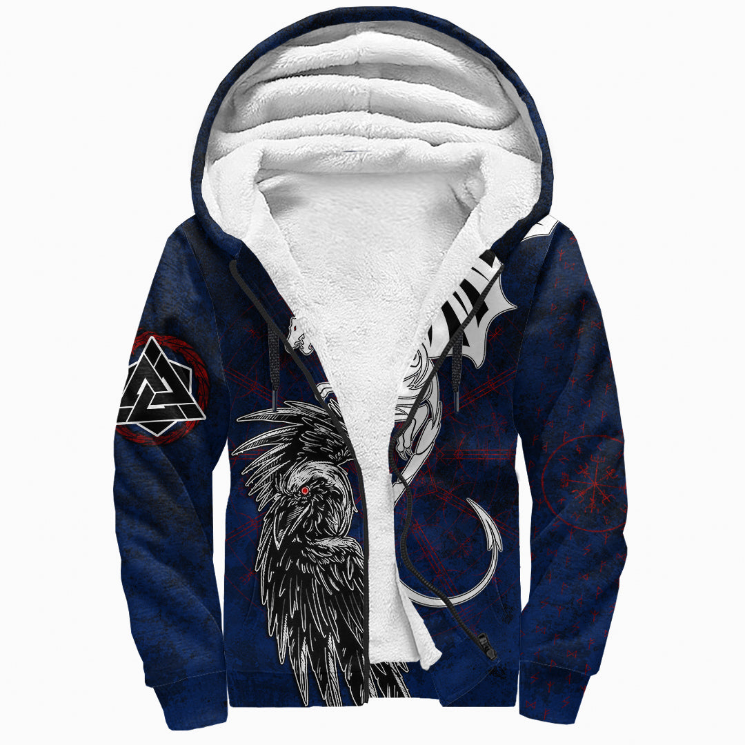 Sherpa Hoodie - Raven Dragon The Compas Vaknut Vegvisir Rune