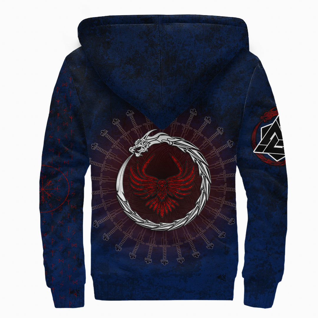 Sherpa Hoodie - Raven Dragon The Compas Vaknut Vegvisir Rune