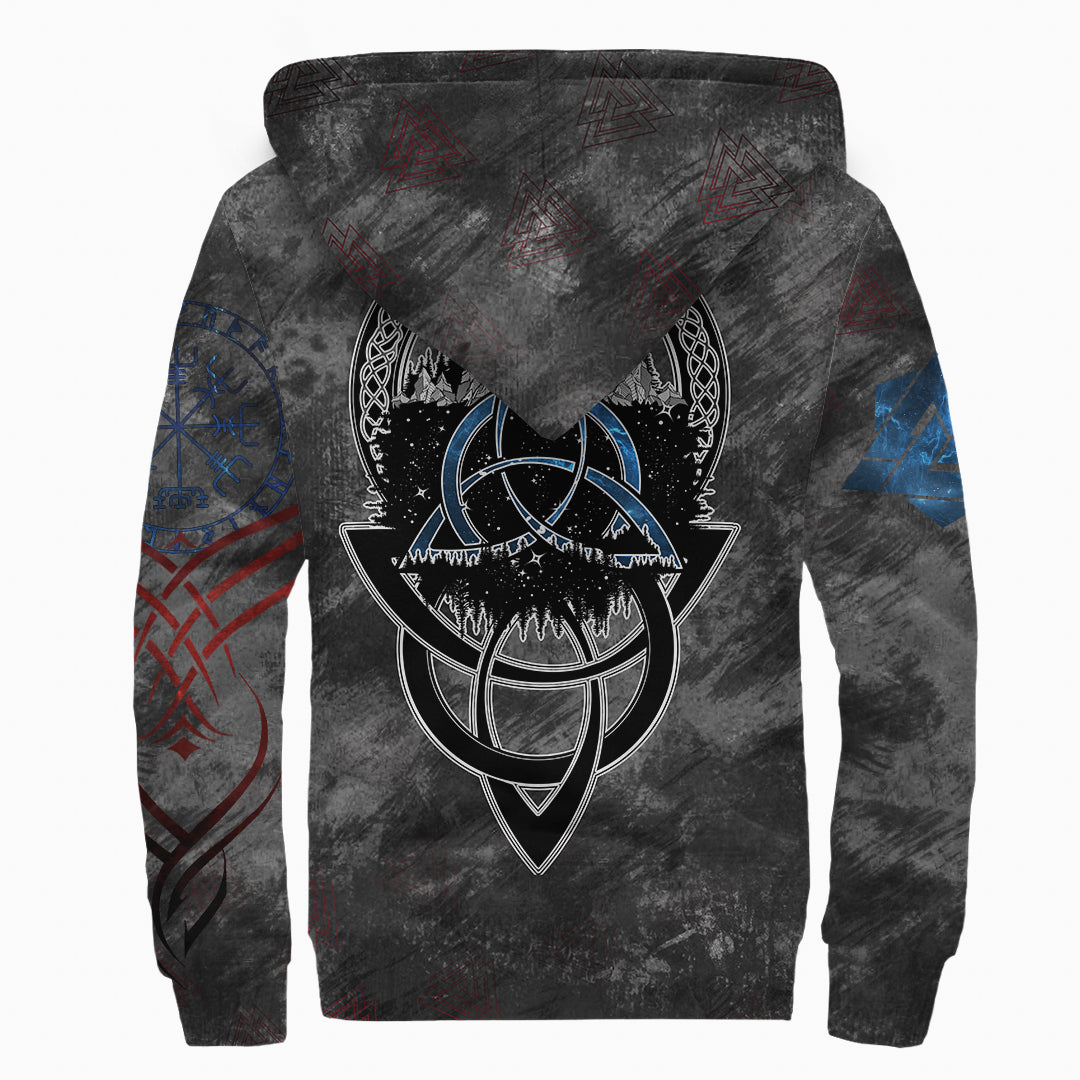 Sherpa Hoodie - Red Raven Rune Valknut
