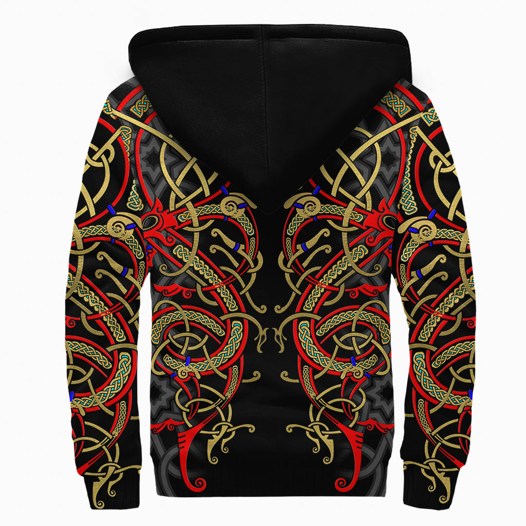 Sherpa Hoodie - Dragon Viking Celtic Pattern