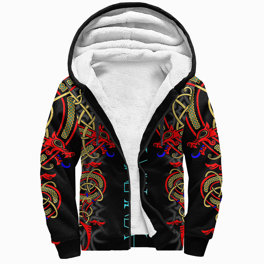 Sherpa Hoodie - Dragon Viking Celtic Pattern