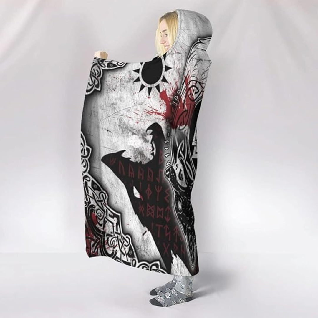 Hooded Blanket - Skoll and Hati Valknut and Blood Rune