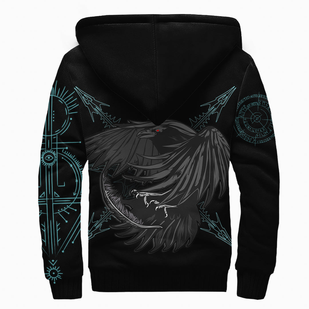 Sherpa Hoodie - Skull And Raven Rune