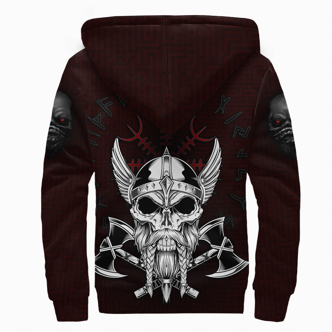 Sherpa Hoodie - Skull With Axes Rune Maze Background