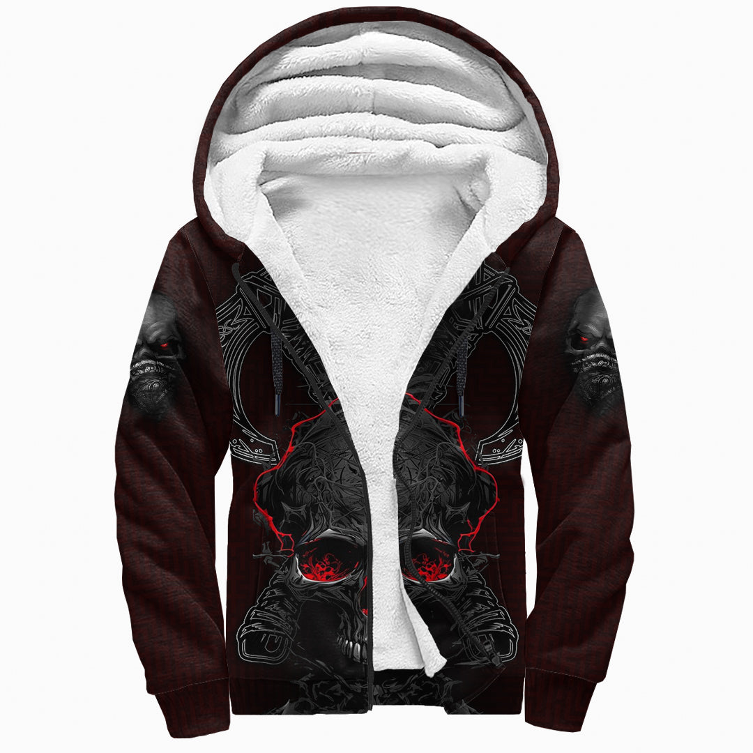 Sherpa Hoodie - Skull With Axes Rune Maze Background
