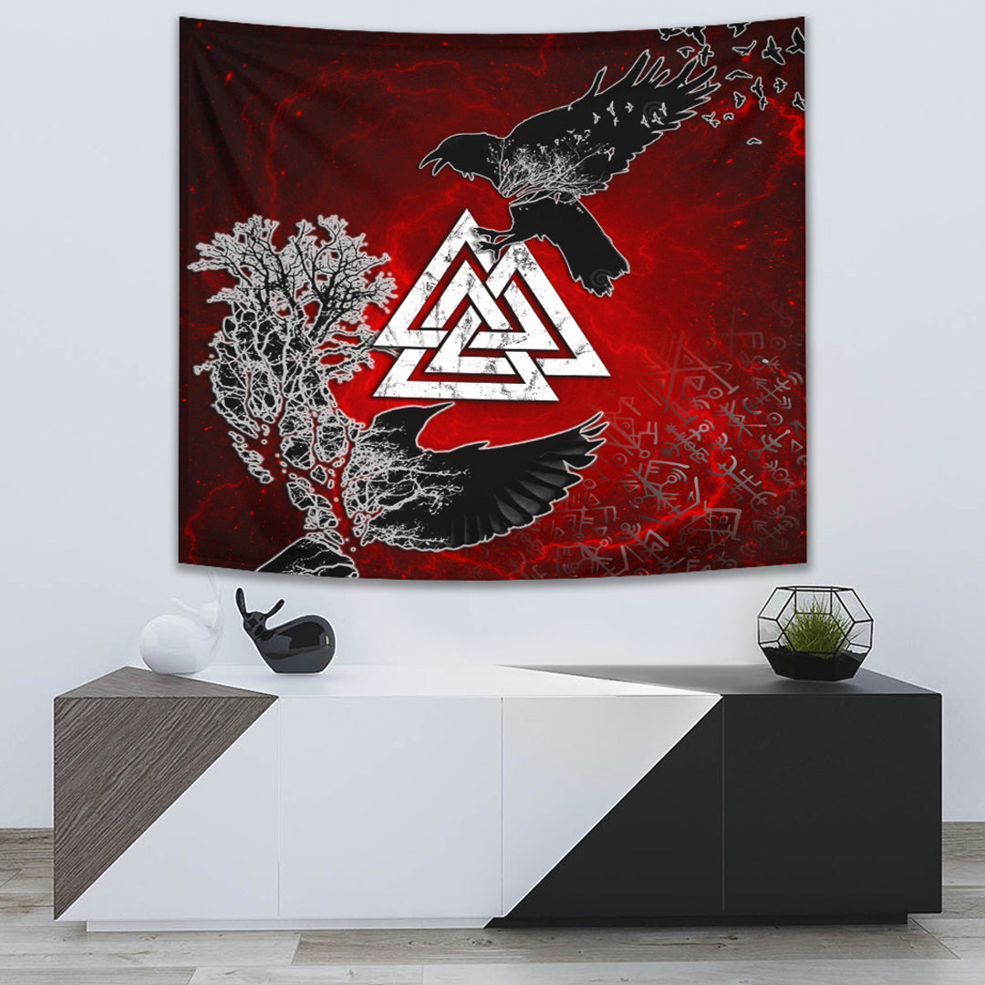 Tapestry - Hugin and Munin Valknut Helm Of Awe Rune Tapestry