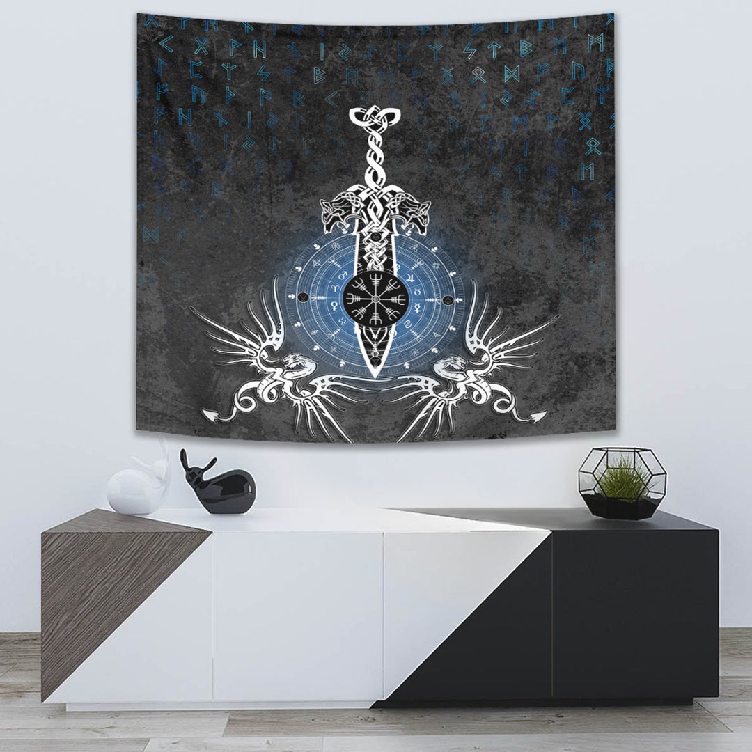 Tapestry - Dragon Compass Magical Sword Rune Tapestry
