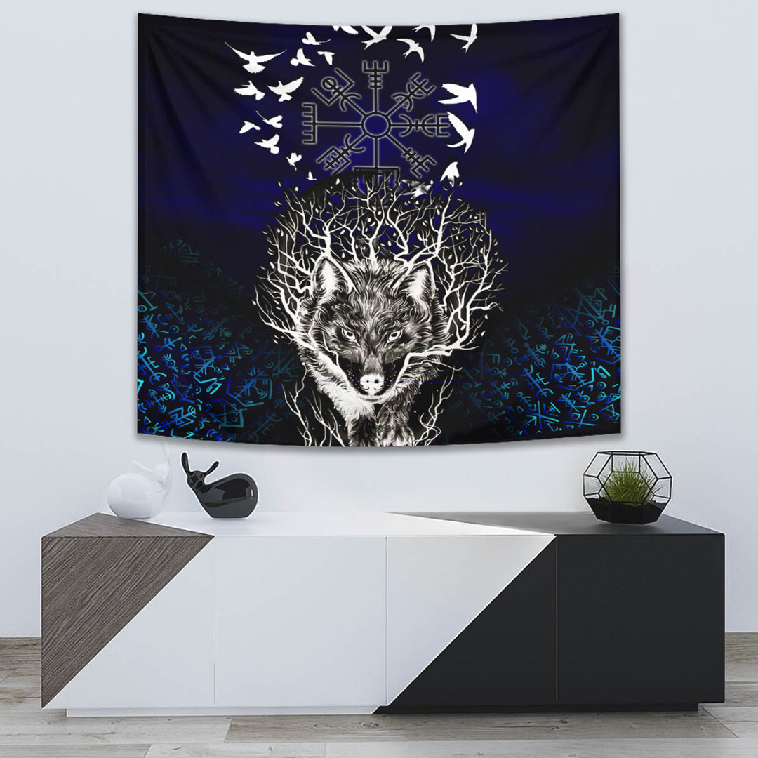 Tapestry - Fenrir Raven Rune Helm of Awe Tapestry