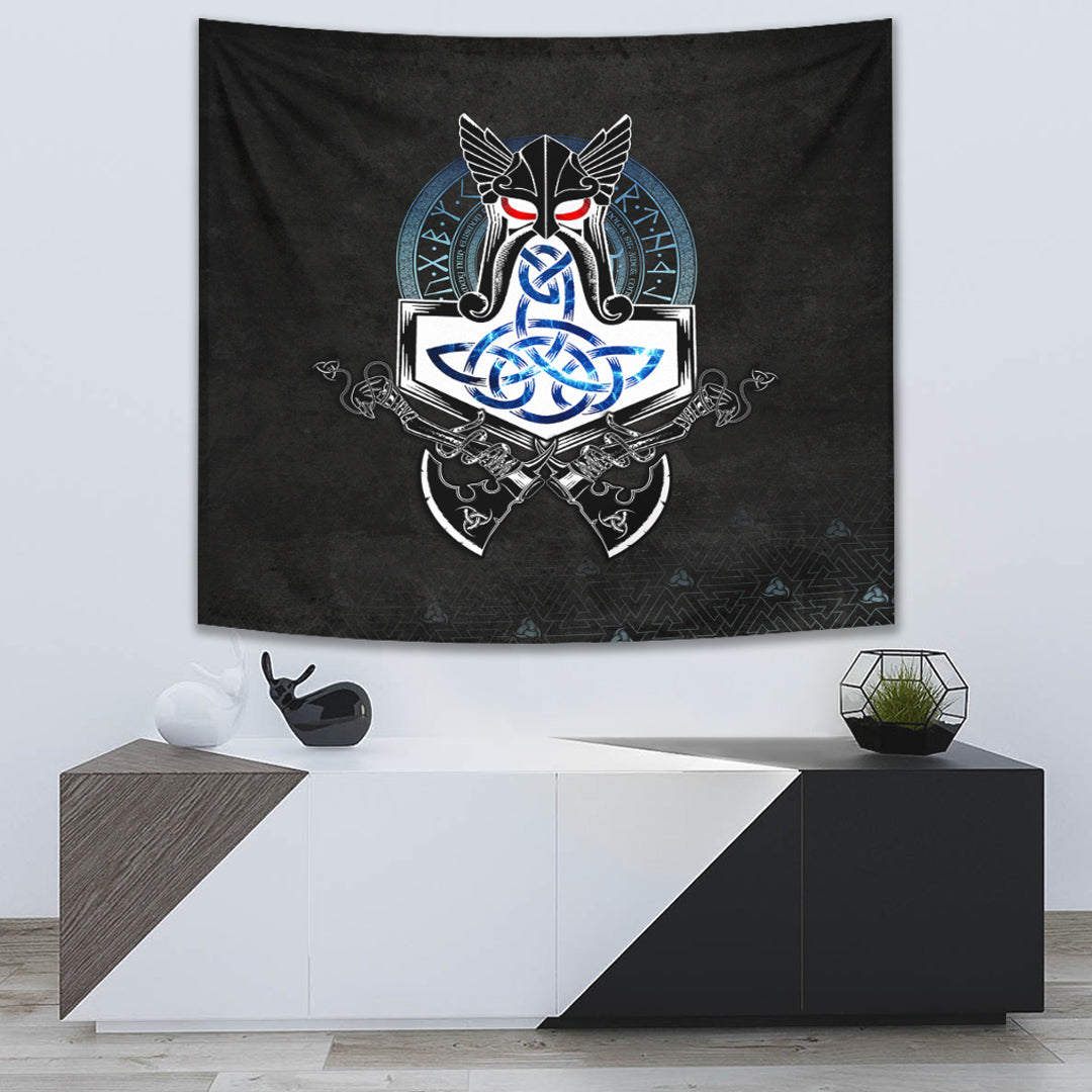 Tapestry - Mjolnir Thor Rune Valknut Tapestry