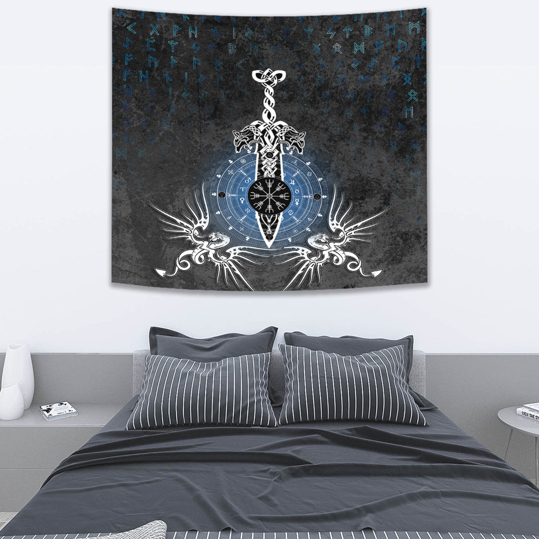 Tapestry - Dragon Compass Magical Sword Rune Tapestry