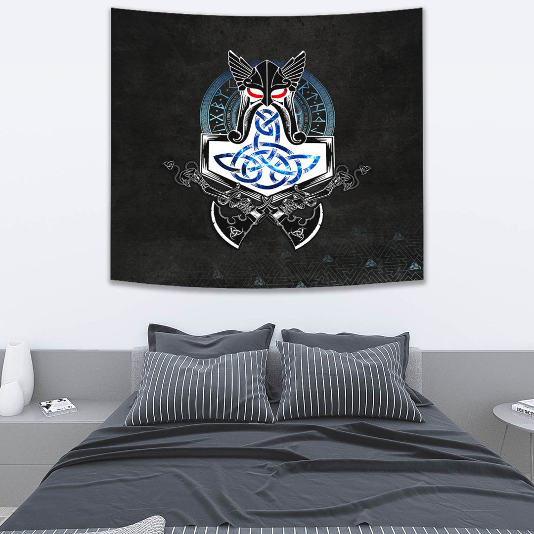 Tapestry - Mjolnir Thor Rune Valknut Tapestry