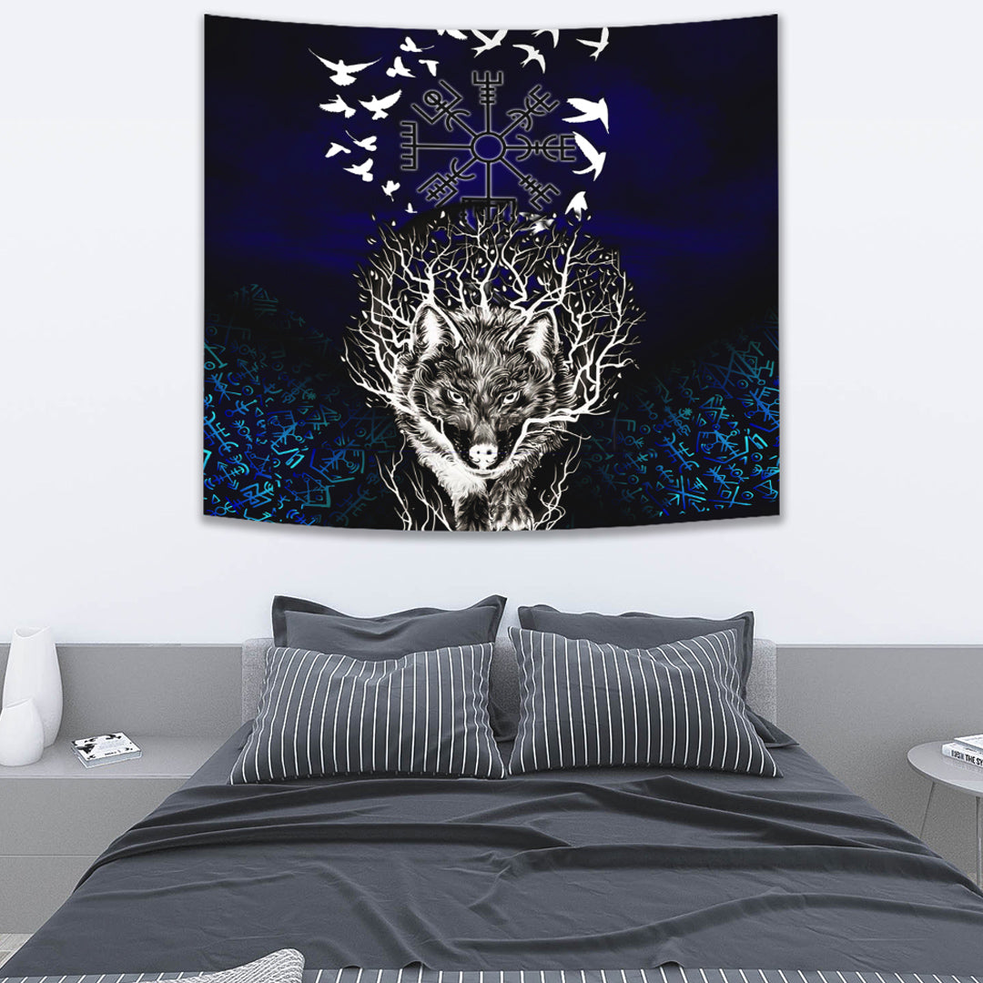 Tapestry - Fenrir Raven Rune Helm of Awe Tapestry